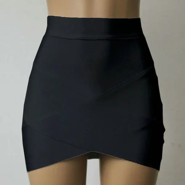 

New Women's Stretch Skirt Cross Irregular Hem Solid Skirt Fitted Mini Skirt XS-L
