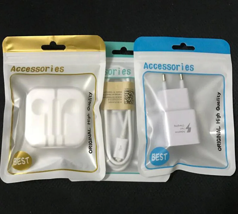 

Universal packaging zipper bag with hang hole for Android iphone USB 3.0 Type-C data cable charger adapter earphone accessories