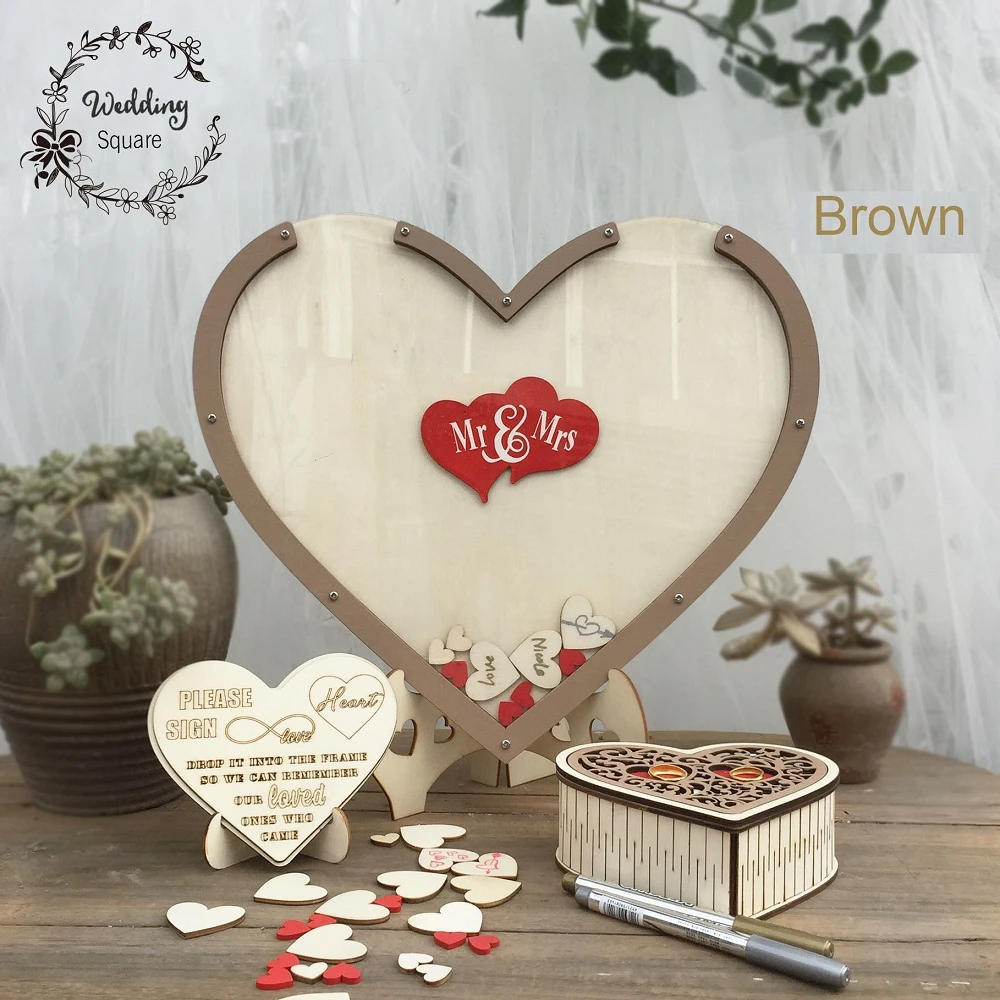 Libro de Invitados con Corazones en Forma de Gota Madera 16 x 20 Inch Caja Alternativa para Libro de Invitados de Boda Littledollz