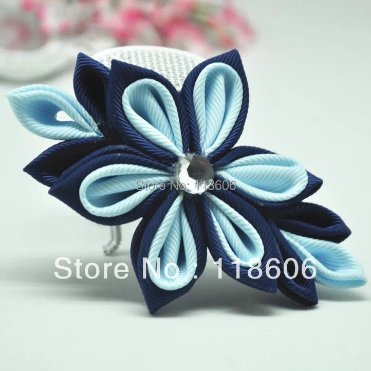 

Retail 40pcs/lot Hair Clip Kanzashi Flower Purple and Blue Ribbon Flower WITHOUT CLIP Free Shipping