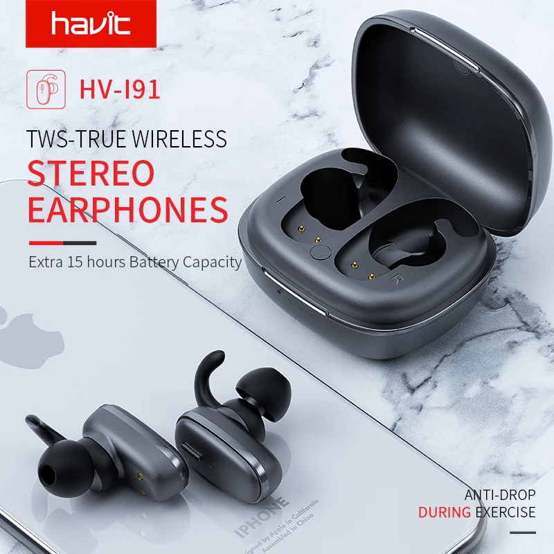 Havit I91 TWS Bluetooth наушники V5.0 поддержка для соединения двух мобильных телефонов