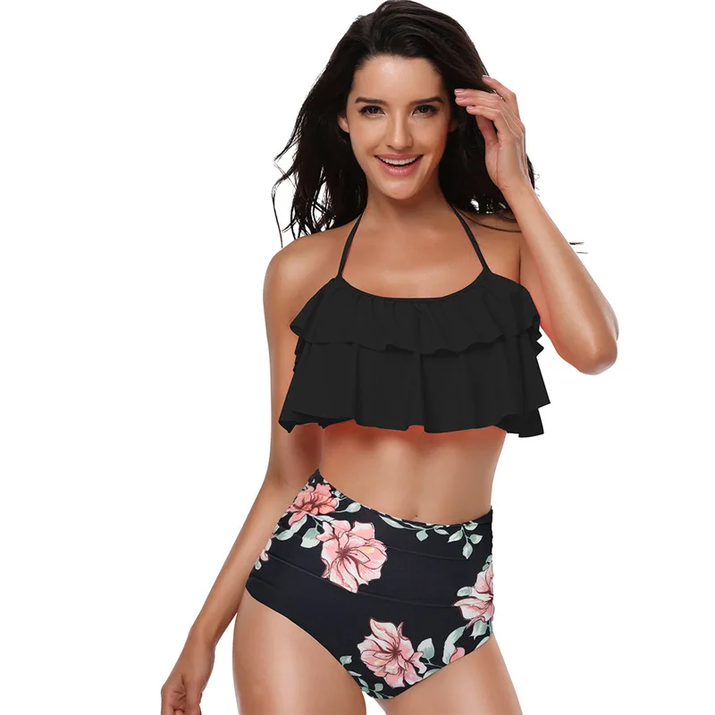 

2019 New Stylish Bikini Set High Waist Swimwear Women Push up Padded Bathing Suit Flower Print Summer Swimsuit Euro flash design