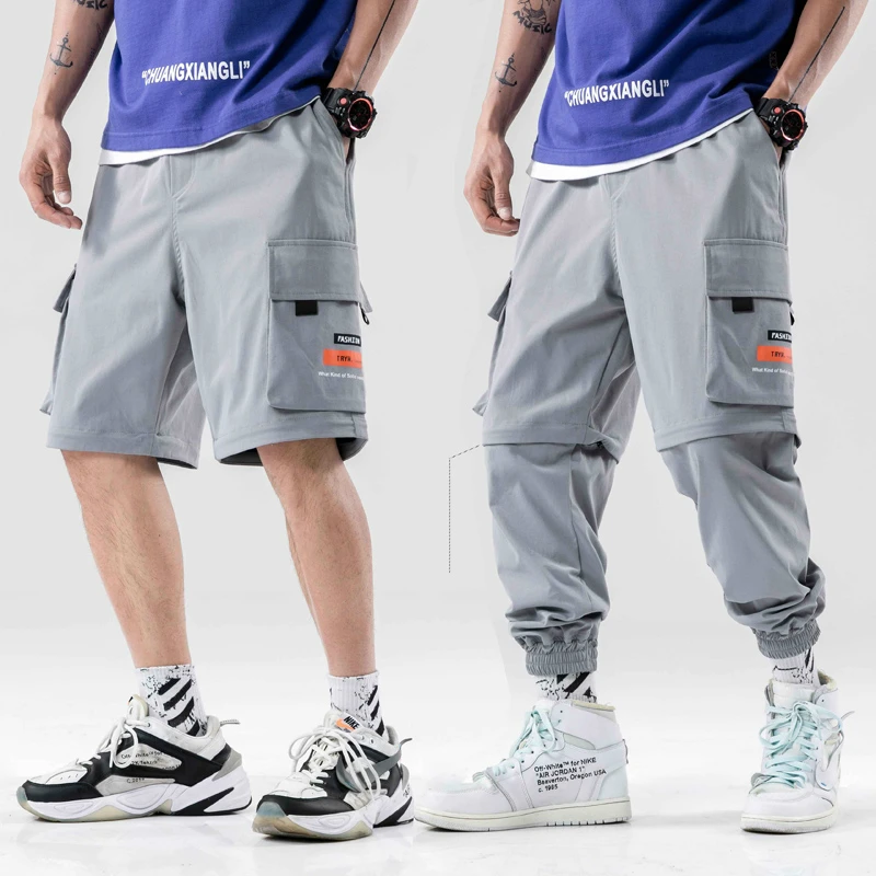 

New Men Cargo Pants Male Youth Detachable Casual Male Trouser 2019 Spring Summer Streetwear Harem Pants Pantacourt Homme Loose
