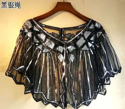 Europe and America Lady Sequins Wrap Bolero Accessories Coat Elegant Women Hollow Out Shawl Capes Princess Tops Outwear 691 - Цвет: black silver 2