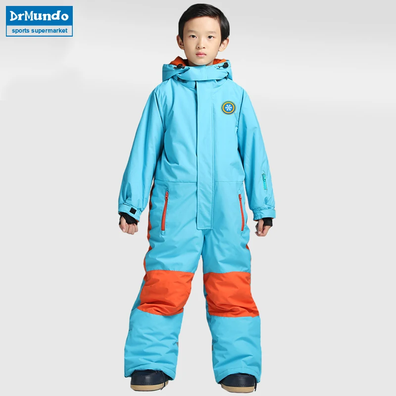 2017 Boy's One piece Waterproof ski suit Snowboarding Skiing Kids Solid Winter Suit Jacket and Pant Windproof Thermal Girls 