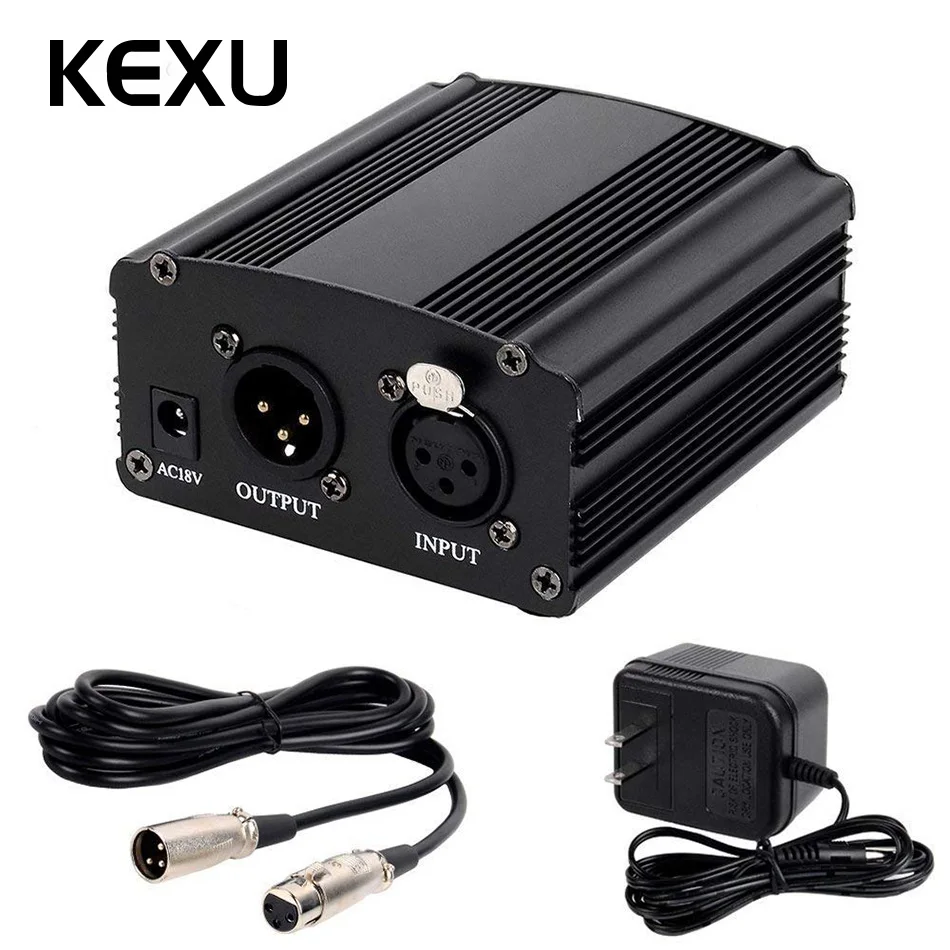 KEXU 1 Channel XLR Phantom Power 48V Phantom Power Supply for Condenser Microphone with US / EU