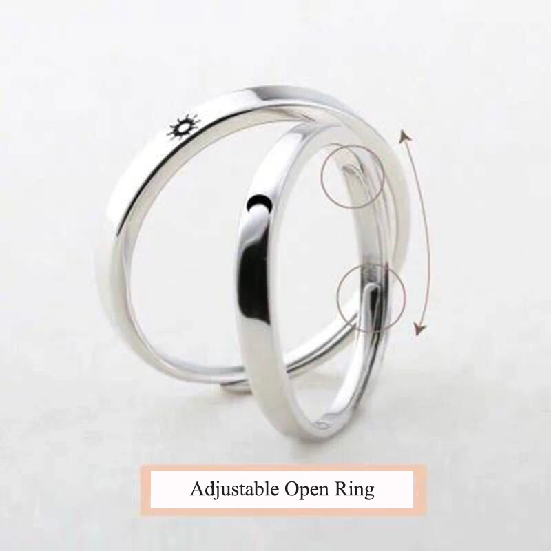 Qevila Fashion Silver color Ring Simple Style Moon Sun Love Adjustable Plate S925 Couple Rings For Girls Boy Best Friend Jewelry (7)
