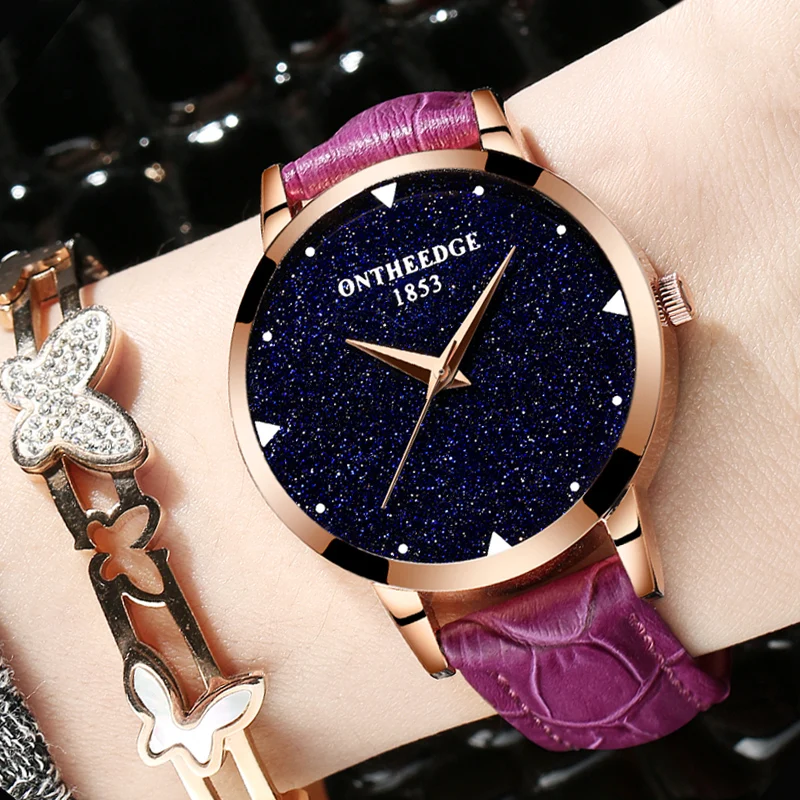 

Luxury Women's Watch Genuine Leather Strap Shiny New design horloges vrouwen watches women