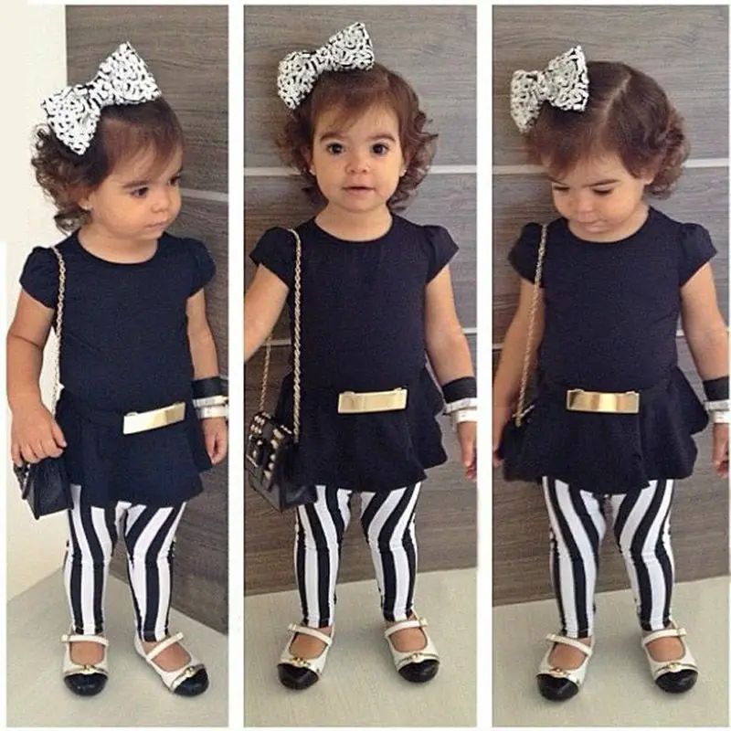 

Baby Girl clothes 3pcs Short Sleeve T-shirt+Pants+Belt Set Clothes Kids Summer Outfits children clothes