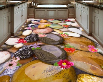 

beibehang Custom crystal clear Pebble flowers Floor tiles Floor painting Waterproof Self-adhesive PVC wallpaper 3D mural