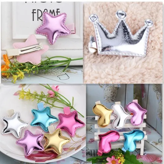 

Cute Style Hair Accessories New Design Leather Shiny Star Head Accessories Girls Heart Crown Hairpins kids accessories Hair Clip