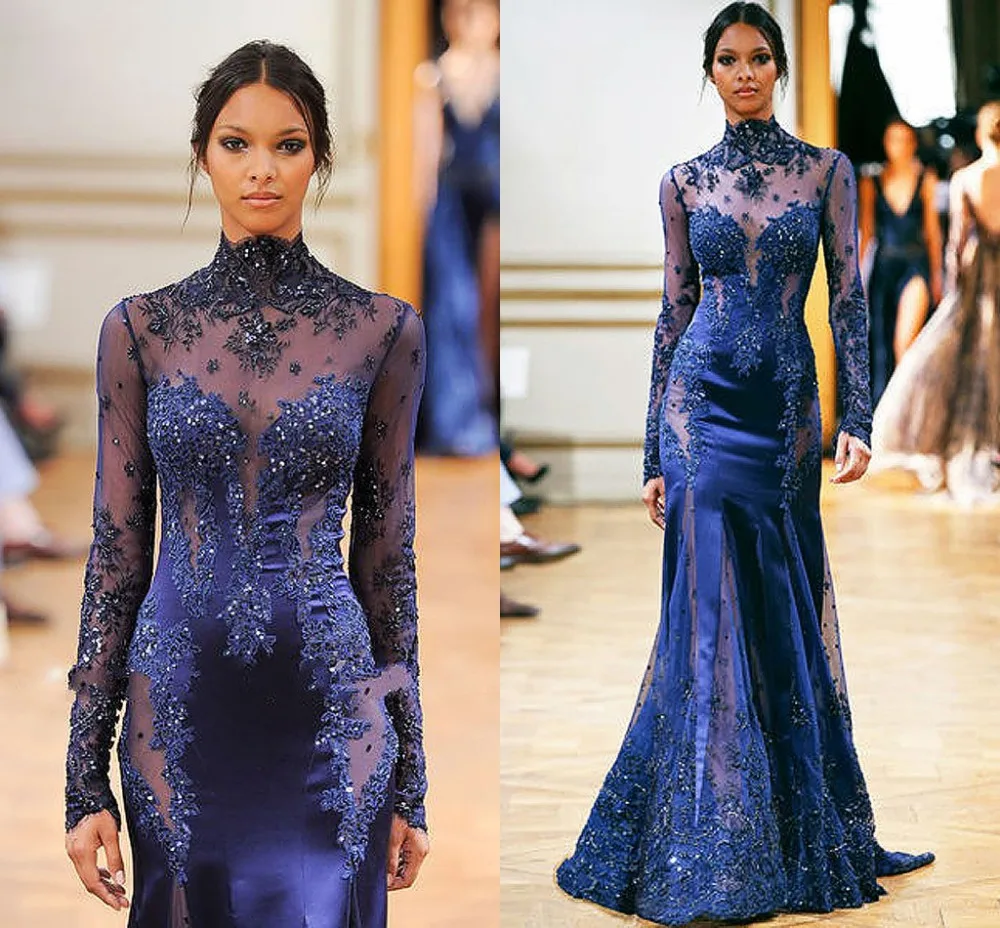 

New Fashion Long Evening Dress 2014 New Arrival Formal Dresses High Neck Long Sleeves Mermaid Dress Party Free Shipping CH-1471