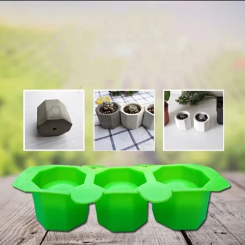 Green 3 отверстия Круглый геометрический полигональный бетонный цветочный горшок форма для вазы кактус цемент формы силиконовые DIY ароматерапия свечи украшения - Цвет: Green