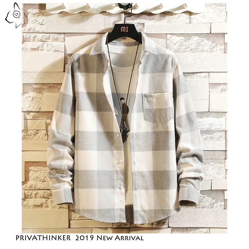 

Privathinker 2019 Men Cargo Stripe Shirt Mens Autum Streetwear Single Breasted Shirts Male Causal Pocket Cotton Coat