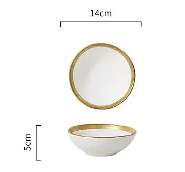 Золотая инкрустация Коллекция Посуды керамическая тарелка и чаша с золотым краем посуда золотой белый и черный набор посуды - Цвет: 260ml white bowl