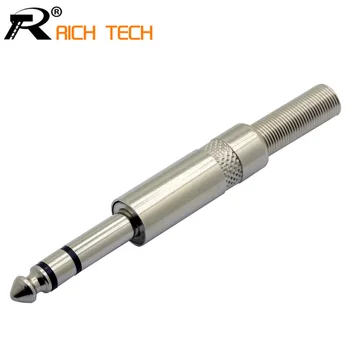 

1pc Jack 6.35 Wire Connector Nickel plated audio speaker plug with spring assembly 6.35mm stereo male plug rca