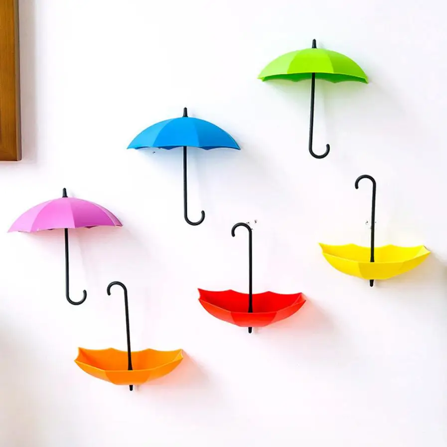 

3pcs/set Cute Umbrella Creative Wall Mount Key Holder Wall Hook Hanger Organizer Durable Kitchen Dining & Bar Tool