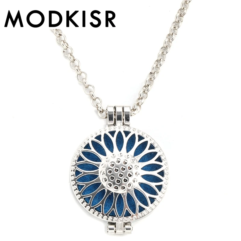 MODKISR Wholesale High Quality 30mm Trendy Flowe Fashion Essential Oil Diffusing Charm Exquisite Necklace Aroma Locket Pendant