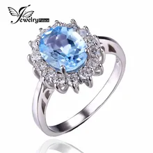 JewelryPalace Princesa Diana William Kate 2.3ct Natural Topacio Azul Plata Esterlina 925 Joyería Fina de La Manera Anillo de Compromiso de Halo