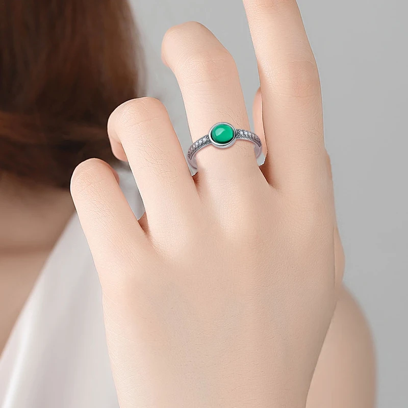 ELESHE Classic Engagement Wedding 925 Sterling Silver Finger Rings Jewelry Green Cubic Zirconia Stone Rings For Women