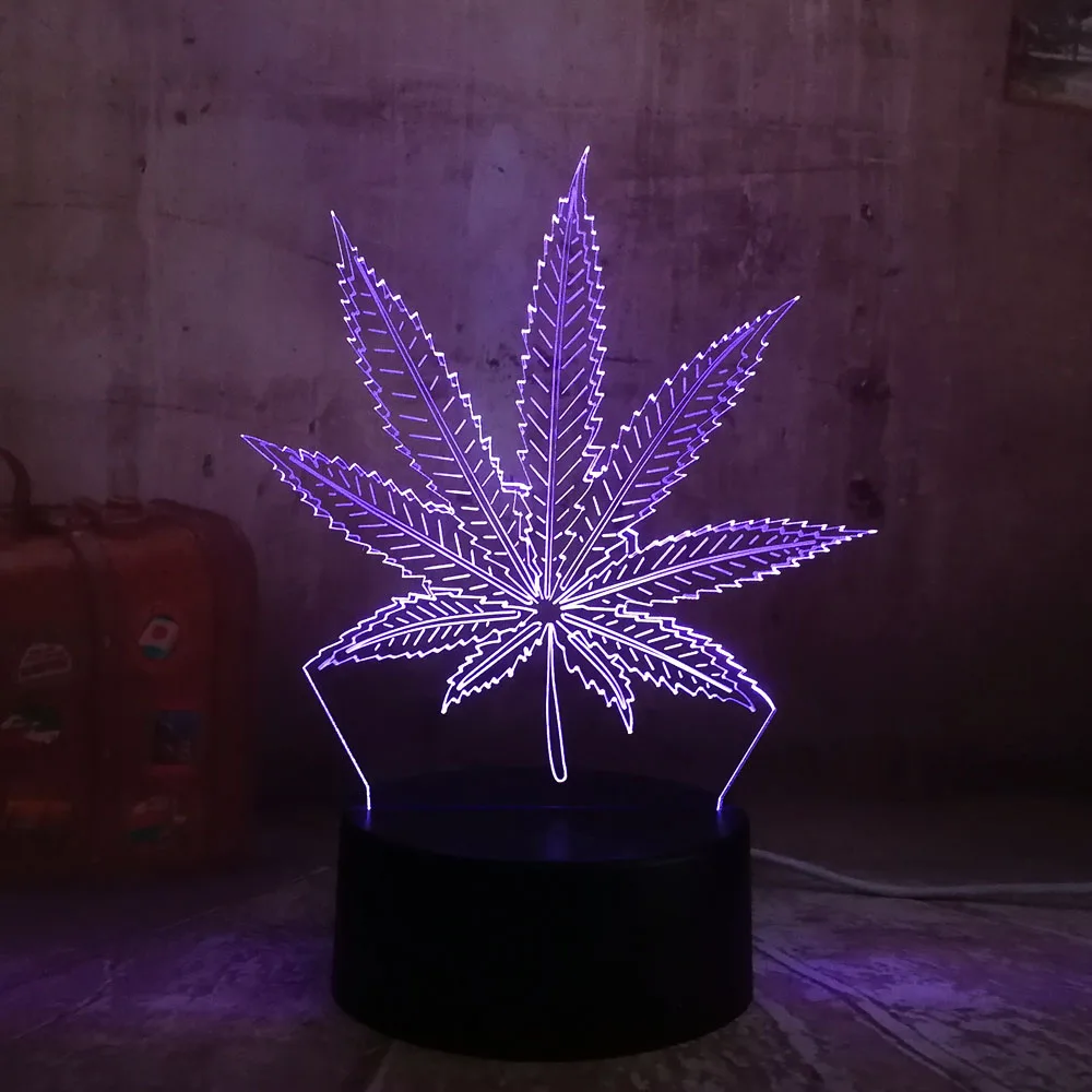  Beautiful Weed Hemp Leaf 3D LED Lamp House Decoration Sleep Night Light Lamp Desk Table Holiday Gif - 32836925887