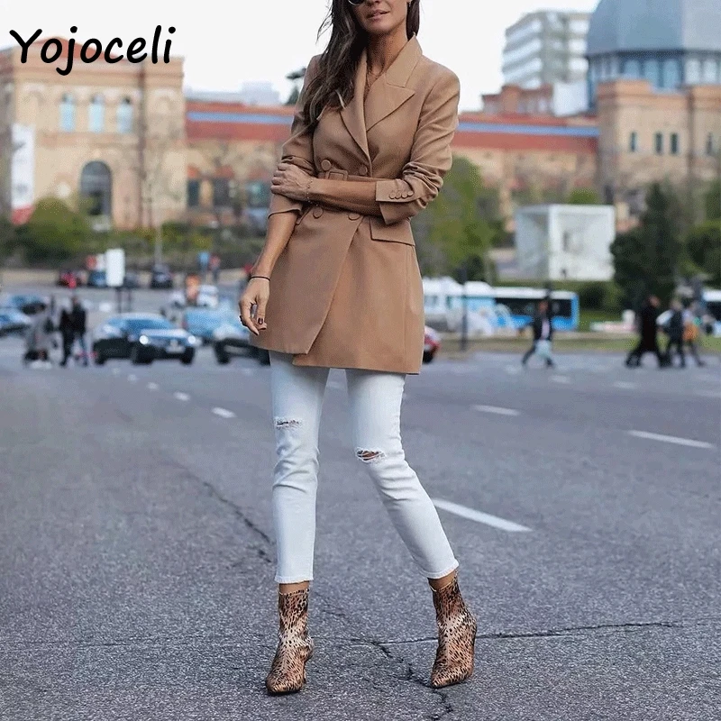 Yojoceli, трендовые элегантные двубортные блейзеры с поясом, повседневные блейзеры, куртки, верхняя одежда, пальто, уличная одежда