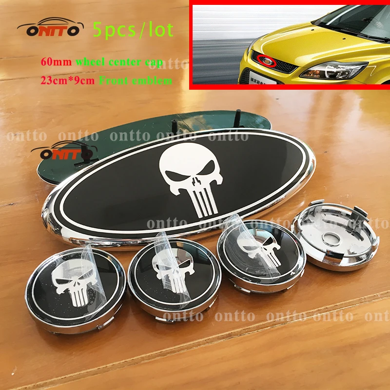 

5pcs 23*9cm F-150/F-250/F-350 skull front grille rear tailgate 9 inch emblem Sticker Front Rear Badge Emblem 60mm cap