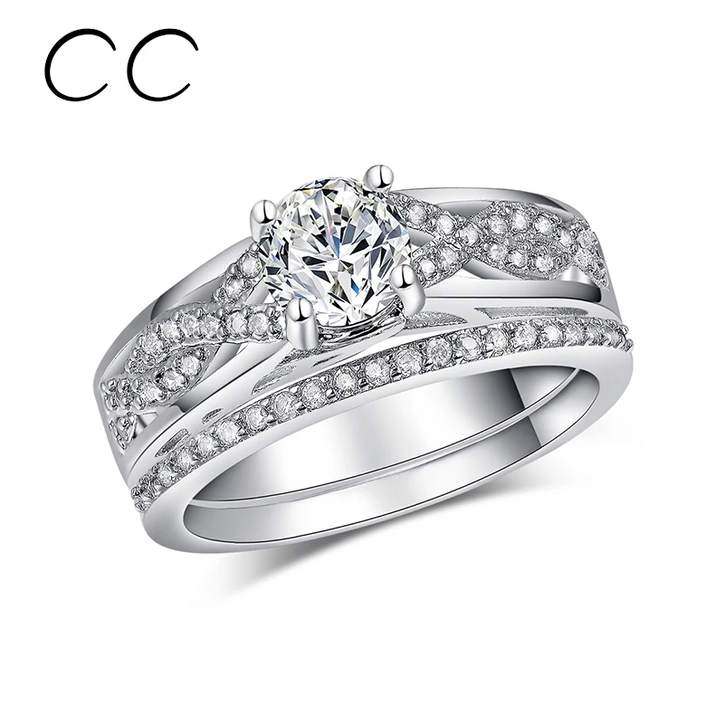 Fashion Bridal Sets Engagement Rings For Women 2pcs Set Double Fashion Bridal Sets Engagement Rings For Women 2pcs Set Double Wedding Jewellery Nice Gifts S Bijoux Anel Cc186 In From