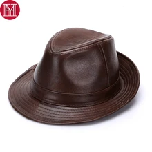 Новинка, Брендовые мужские шапки из натуральной воловьей кожи, осенне-зимние теплые шапки из натуральной воловьей кожи, Шляпа Fedora