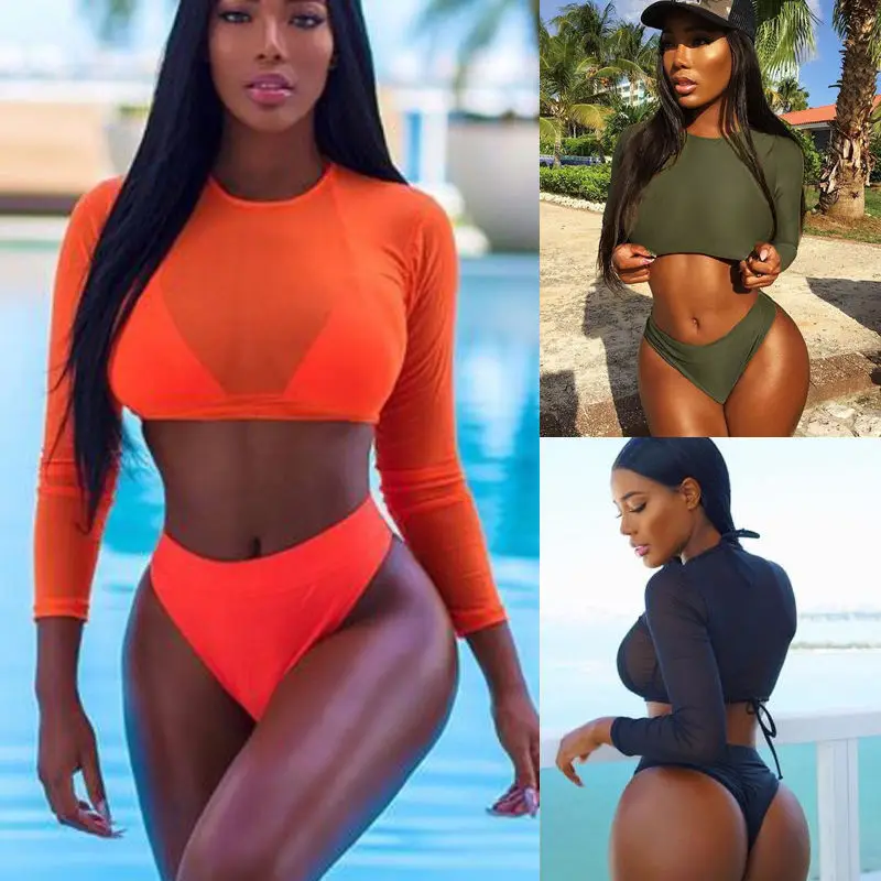 

New Hot Sale Sexy 3PCS Women Push-up Padded Bra Bandage Bikini Set Swimsuit Sheer Swimwear Bathing Beach Swimming Bikini Set