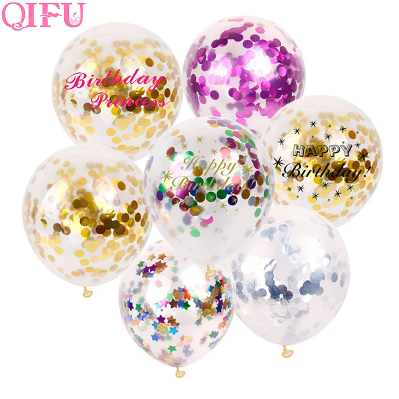 

QIFU 10pc 12inch Confetti Balloon Helium Happy Birthday Balloon Gaint Transparente Air Balloons Birthday Party Decorations Kids