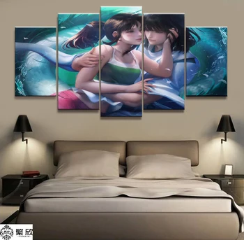 

Home Decor 5 Piece Spirited Away Bailong Film Canvas Printed Wall Pictures Home Decor For Living Room Poster Canvas Wholesale