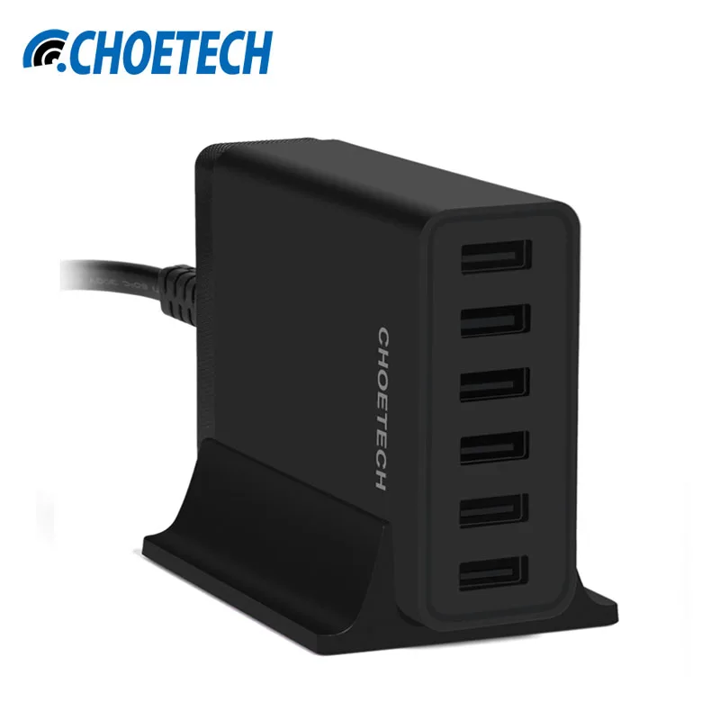 CHOETECH Auto Detect Tech 50W/10A 6 Ports USB Desktop Charging Station Phone Charger With Holder For Galaxy S7 Edge/Xiaomi Mi 5