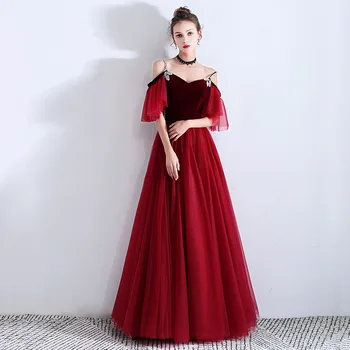 

Elegant Spaghetti Strap Long Evening Dresses 2019 New Short sleeve Formal prom party Gown Gray Special Occasion robe de soiree