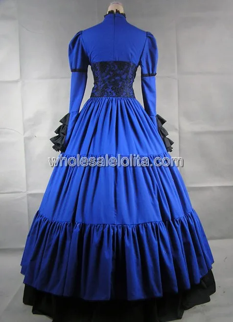 Синий и черный одежда с длинным рукавом готический, викторианской эпохи платье