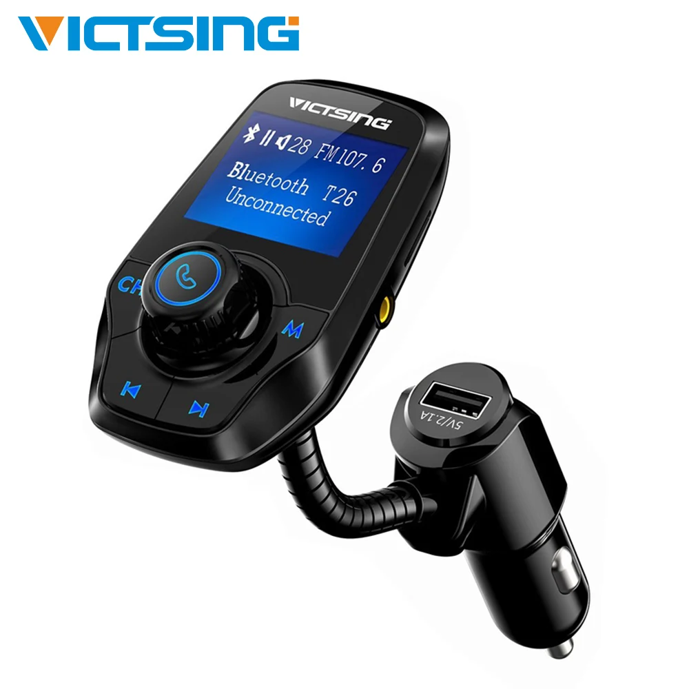 

VicTsing Upgraded Bluetooth FM Transmitter Music Player Wireless Radio Transmitter with 1.44'' Display Dual USB Charger for Car