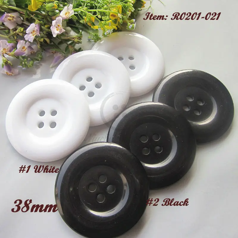 48pcs 38mm 4 holes white / black resin coat buttons large fashion