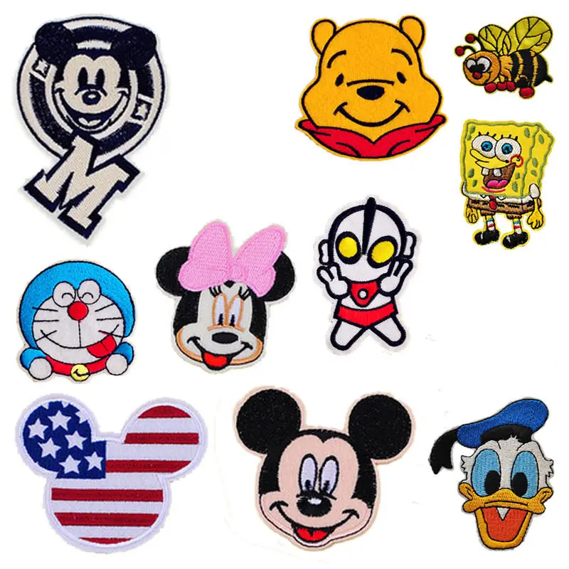 

1Pcs Mickey Minnie Patches For Clothing Cartoon Donald Bee Badges Parches Emobroidered Iron-On Garment Apparel DIY Accessories