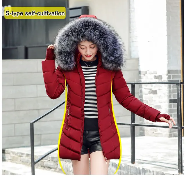 womens winter jackets and coats 2018 Parkas for women 4 Colors Wadded Jackets warm Outwear With a Hood Large Faux Fur Collar -