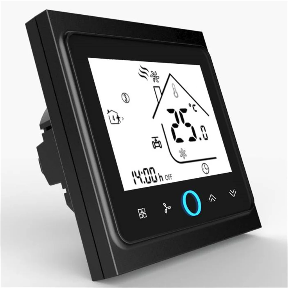 Термостат центральный кондиционер 2 производственного цикла трех ветровых Скорость комнатный термостат Температура контроллер ЖК-дисплей Дисплей Сенсорный экран для дома - Цвет: black