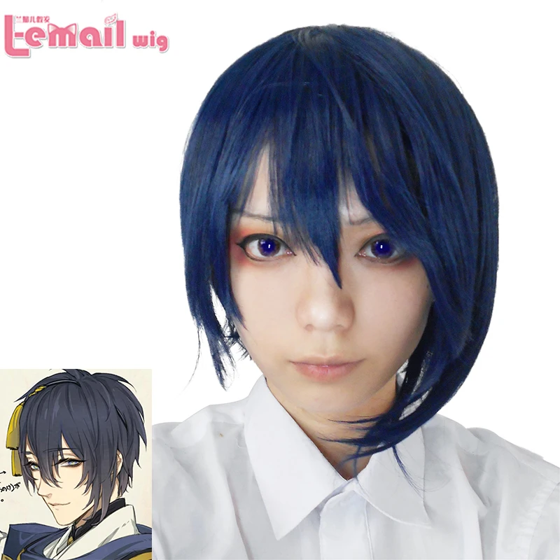 

Mikazuki Munechika Cosplay Wigs Touken Ranbu Online Cosplay Men Navy Short 12inch Straight  Wigs