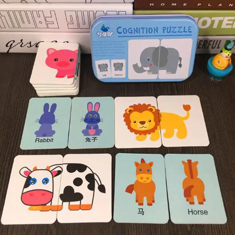 Kids Cognition Puzzle Toys Toddler Iron Box Cards Matching Game
