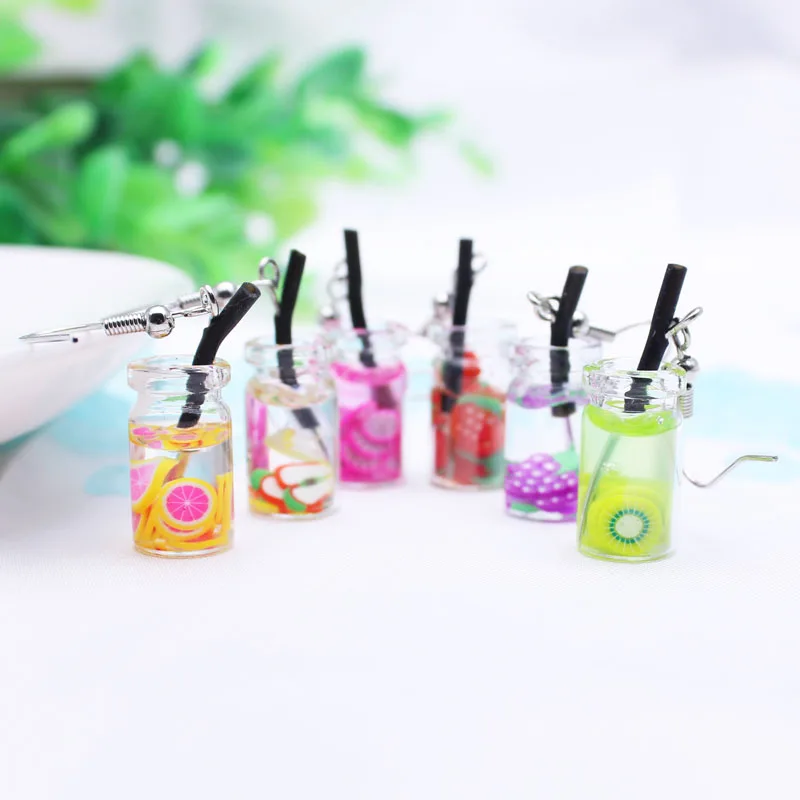 

New Arrival Creative Cute Fruit Juice Cup Drop Earrings Pearl Tea Dangle Candy Personality Summer For Women Girl Gifts Party