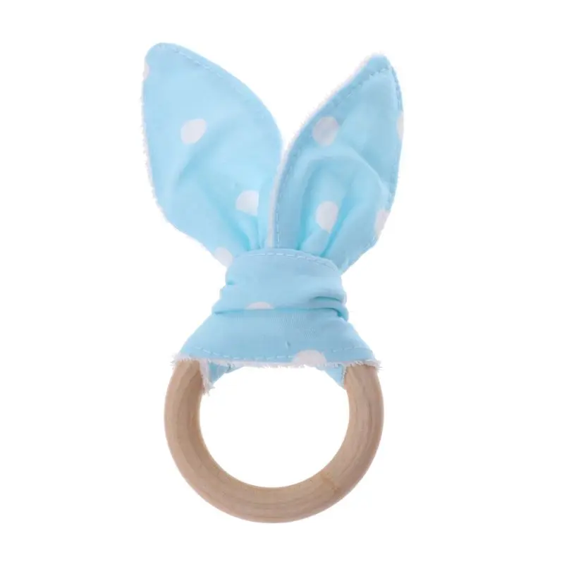 Christmas Baby Bunny Ear Teething Ring Safety Wooden Chewie Teether For Children Kids Baby Care Accessory Shower Gifts