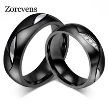 ZORCVENS Черный обручальное кольцо для влюбленных CZ Пара Кольцо 316l обручальное кольцо из нержавеющей стали ювелирные изделия