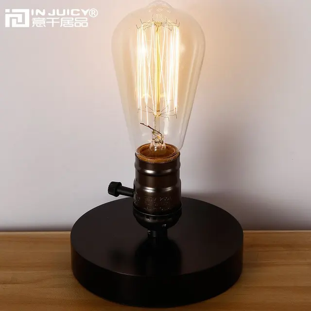 En Edison Ampoule Table Lampe Industriel Bois E27 Vintage De Led 0onwpk EDWH29I