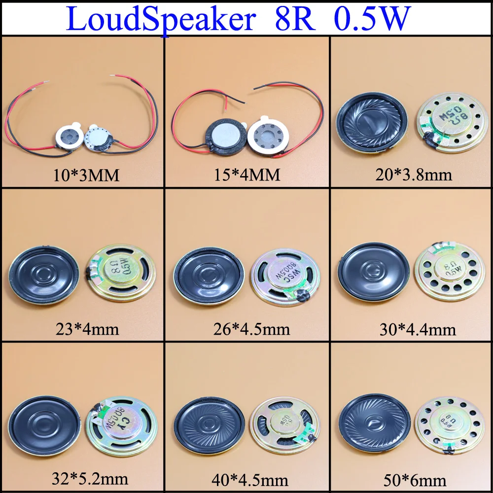 

YuXi 8R 0.5W Horn Loud Speaker Buzzer Ringer 10/15/20/23/26/30/32/40/50mm 0.5W 8 ohm Small loudspeaker