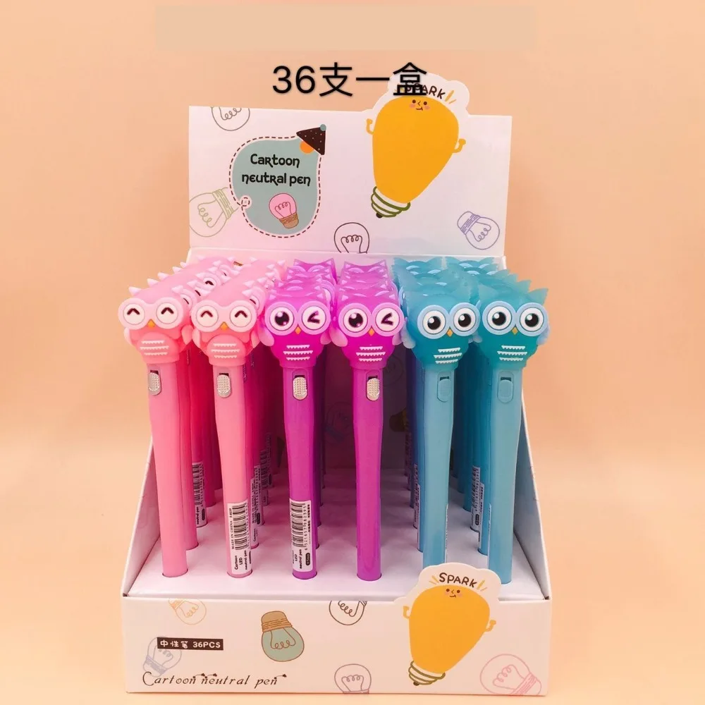 

36pcs/lot black ink LED lighting gel pen owl doll bare bear santa gel cute cartoon creative pen students gift prize writing pen