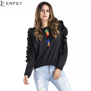 

LERFEY Women Autumn Casual Ruffles Sweatshirts Long Sleeve Pullover Hoodies Female Sweatshirt Sudaderas Mujer