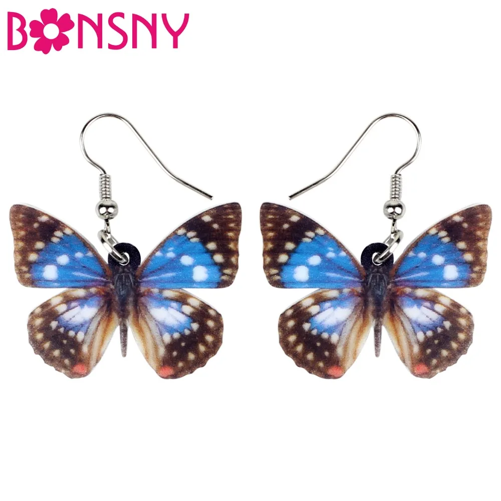 

Bonsny Statement Acrylic Japanese Emperor Butterfly Earrings Drop Dangle New Fashion Insect Jewelry For Women Girl Summer Charms